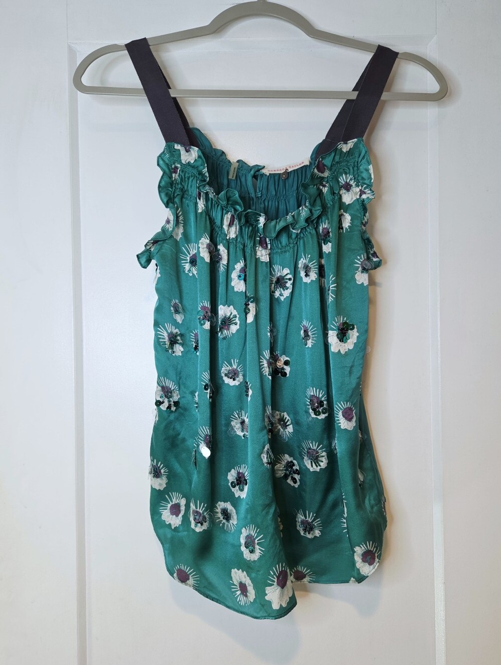 Rebecca Taylor Silk Embellished Floral Tank Top